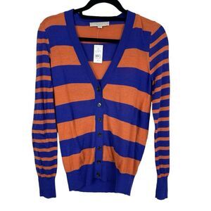🥑5/$25 Loft Wool Blend Button up V-Neck Cardigan, Blue Orange Stripes size XS